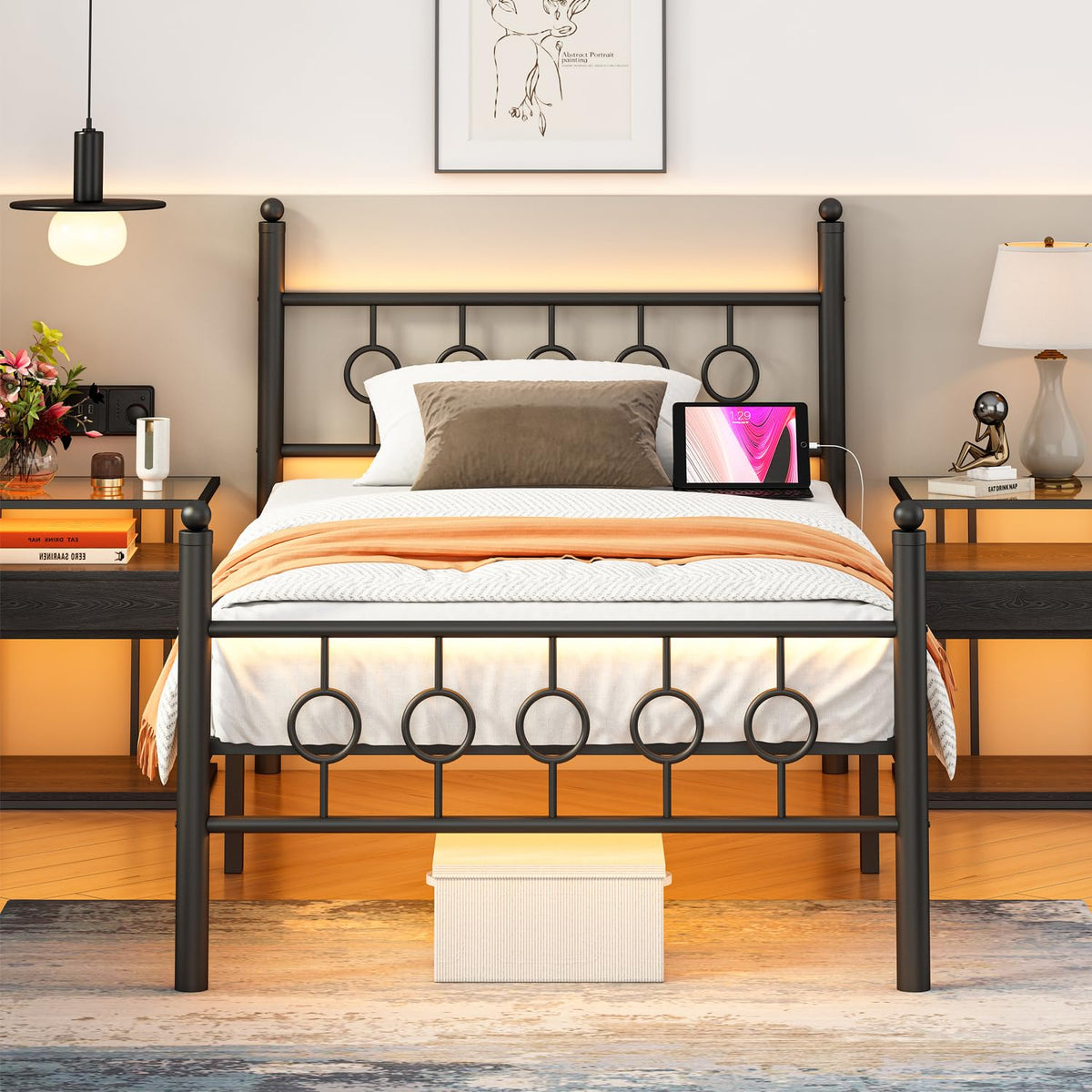 Black Twin Metal Platform Bed Frame with Headboard P2472