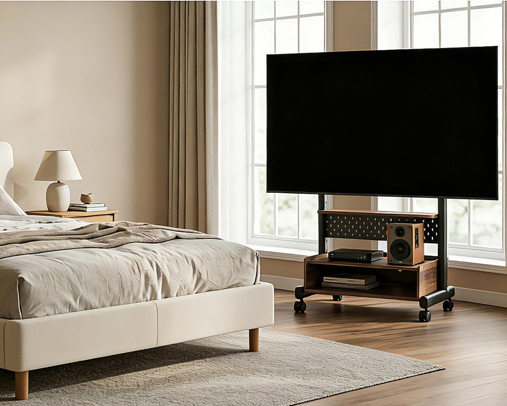 Rolling TV Floor Stand for 40-85in TVs, Height-Adjustable, Walnut X3607