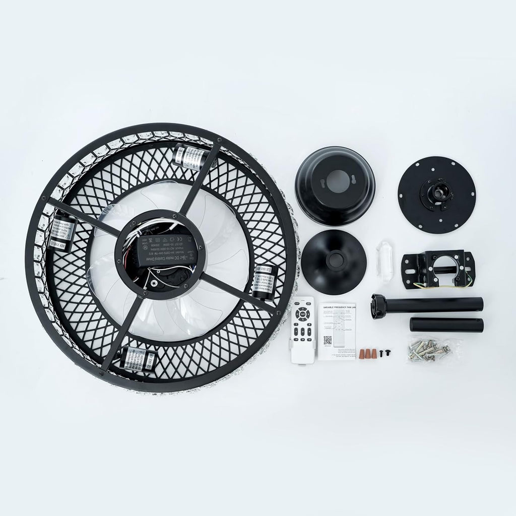 20" Black Crystal Ceiling Fan with Lights F761