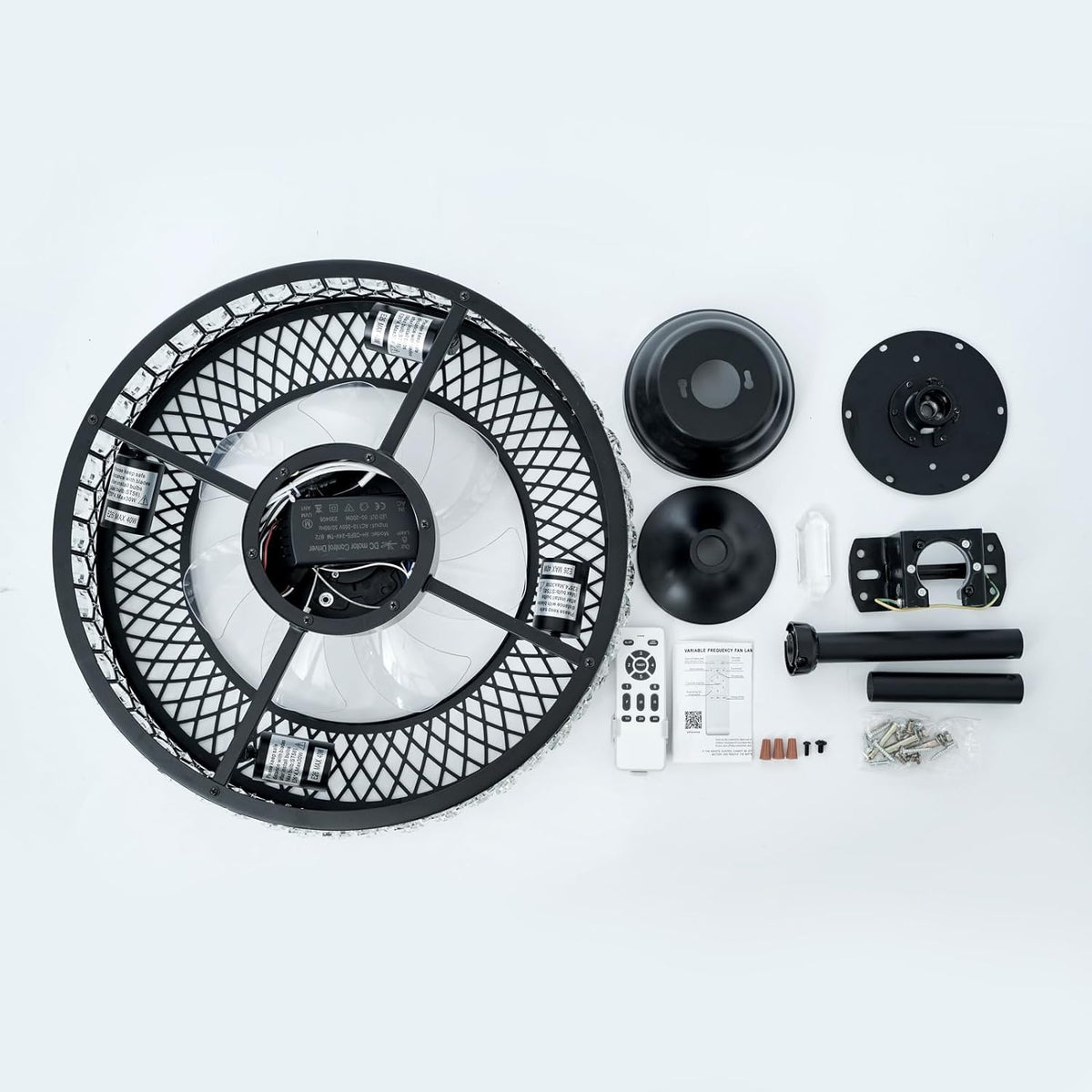 20" Black Crystal Ceiling Fan with Lights F761
