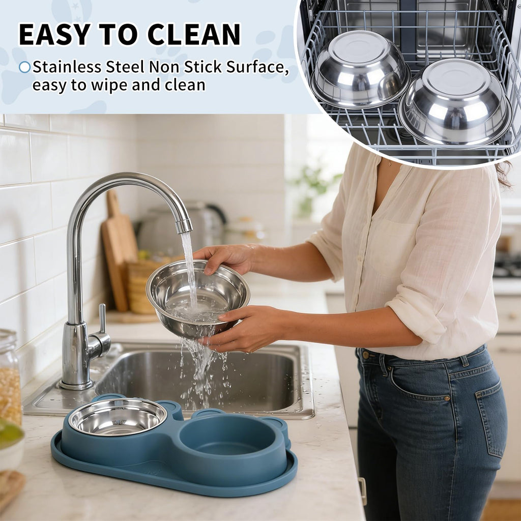 Stainless Steel Double Pet Bowls with Non-Slip Base C26945