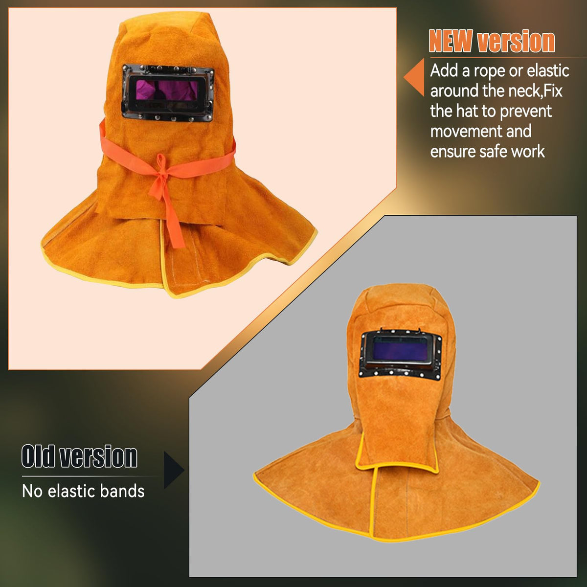 Cowhide Leather Welding Hood with Auto Darkening Filter H409685