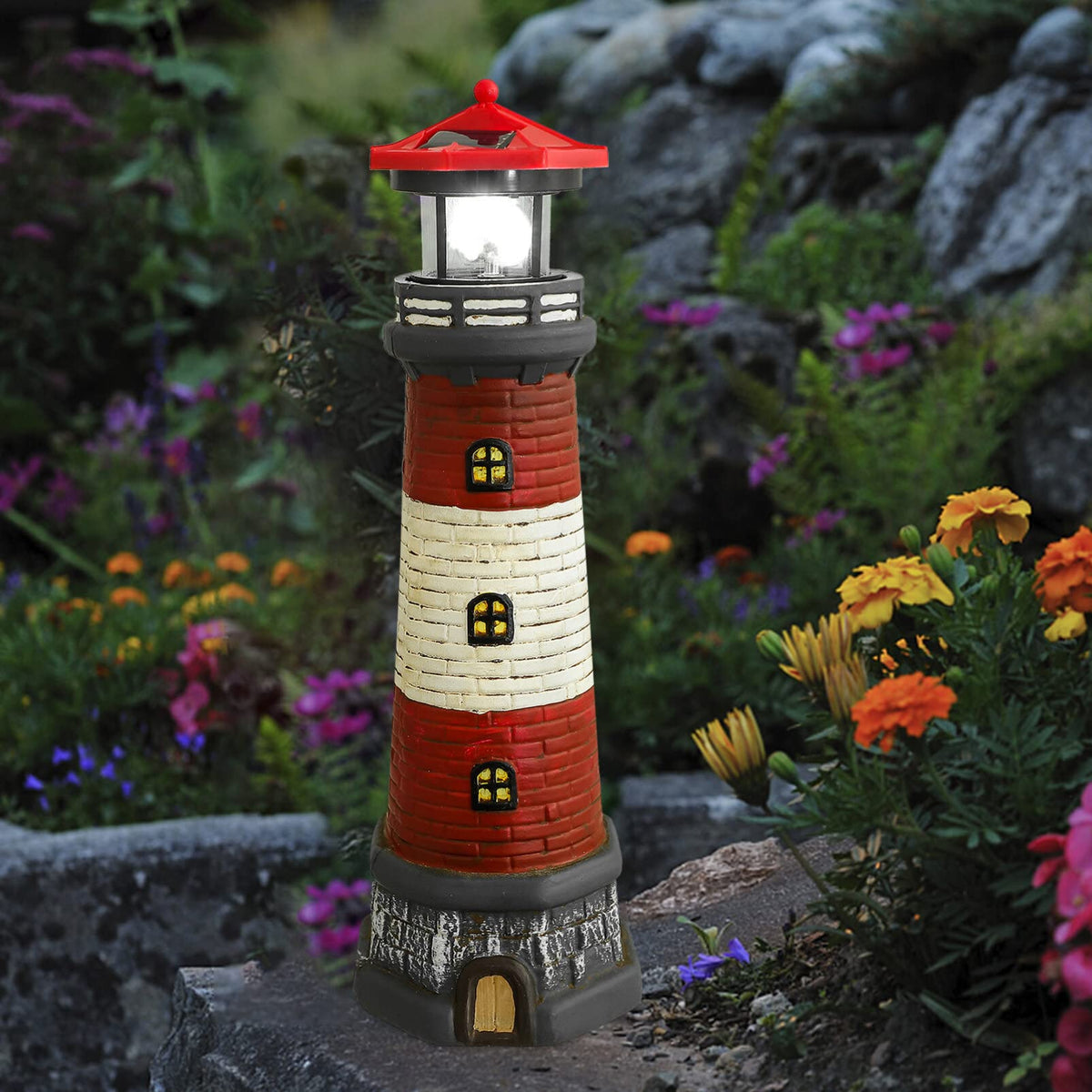 Solar Rotating Lighthouse Outdoor Lantern Resin Street Light K72438