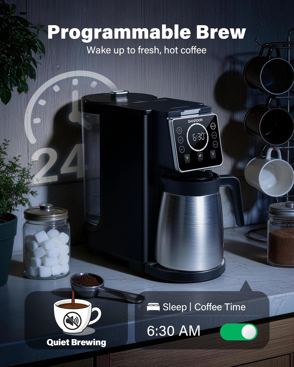 Single Serve Coffee Maker with Thermal Carafe, Matte Black F53134