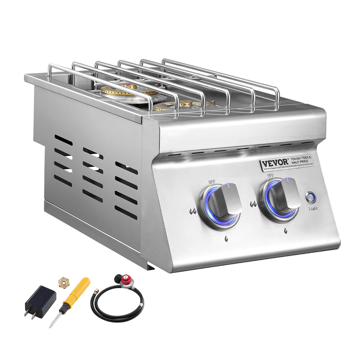 Double Side Burners, 2 x 17,000BTU Liquid Propane, Convertible to Natural Gas, 304 Stainless Steel Built-in C448457