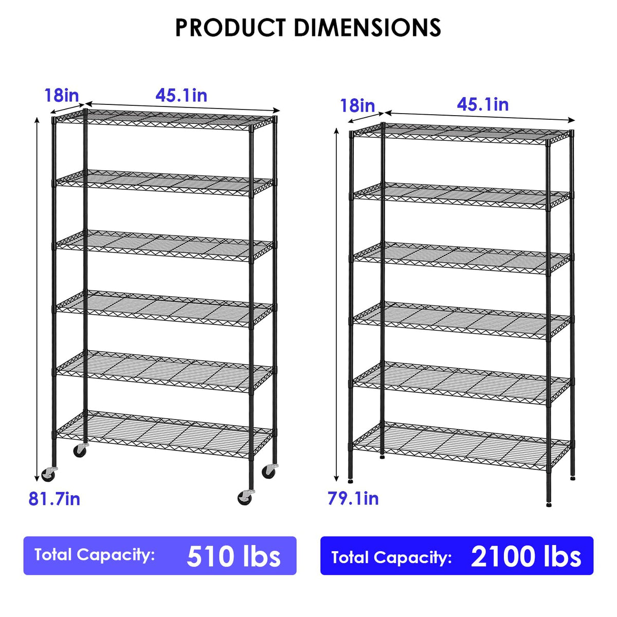 6-Tier Black Wire Shelf with Wheels E748