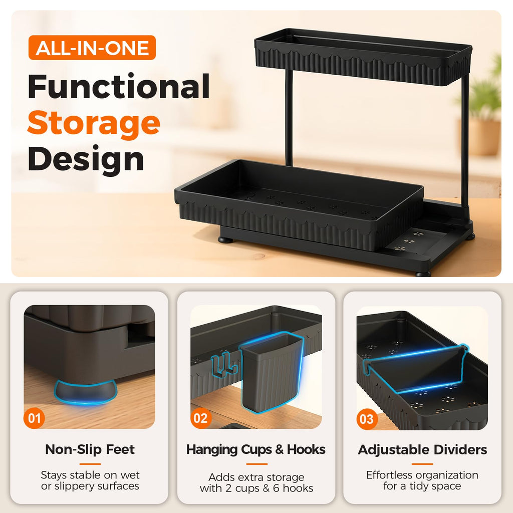 3-Pack 2-Tier L-Shaped Under Sink Organizers with Sliding Drawers Z6390