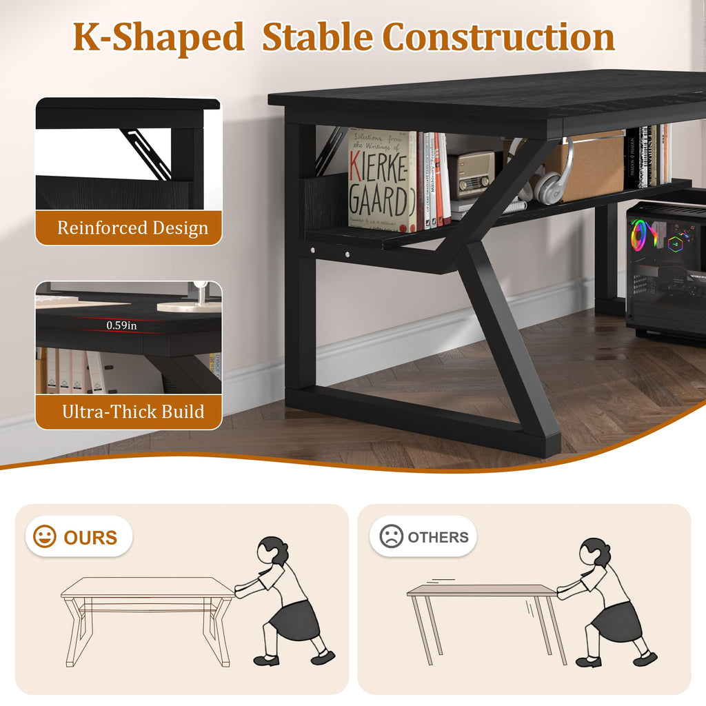 47 inch Black Computer Desk with Storage Shelf K140