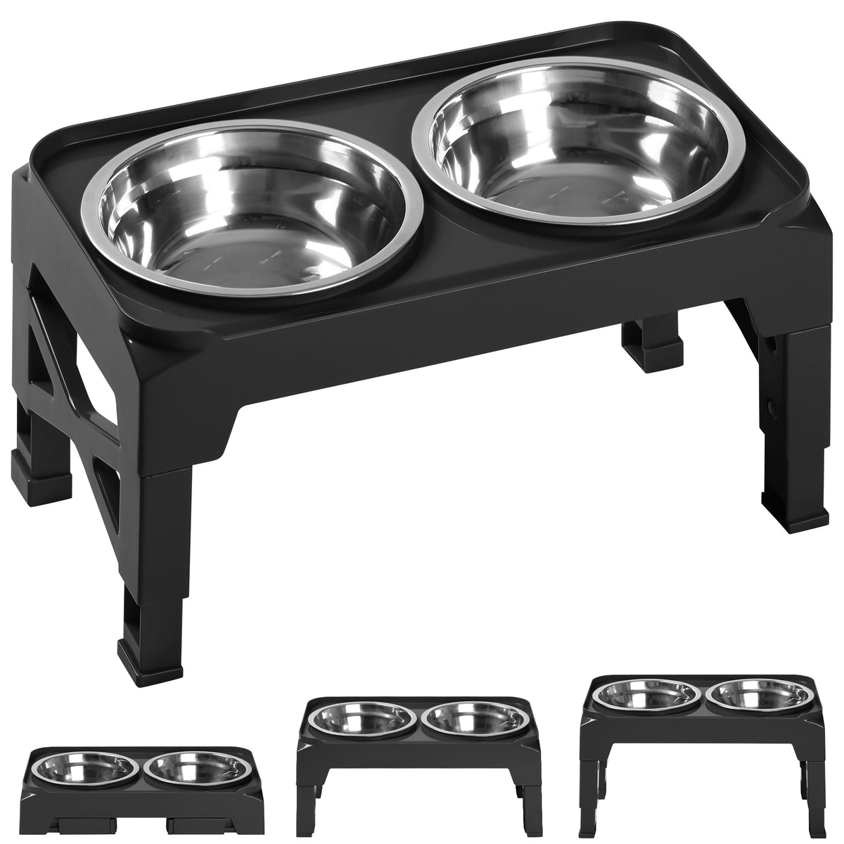 Elevated Dog Bowls with 2 Stainless Steel Bowls Non-Slip Adjusts to 3 Heights F55651