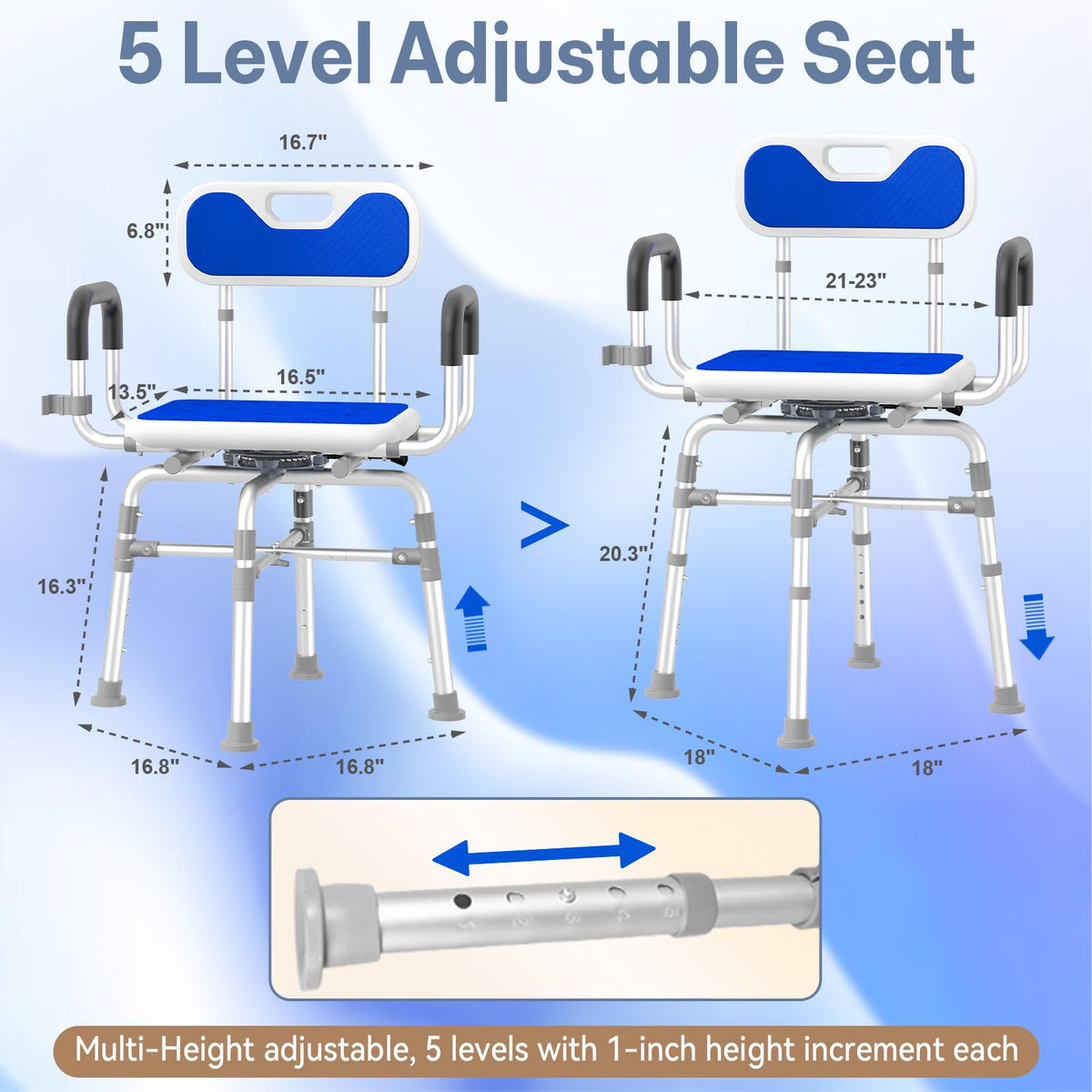 550 lbs Capacity Swivel Shower Chair with Back and Arms L412