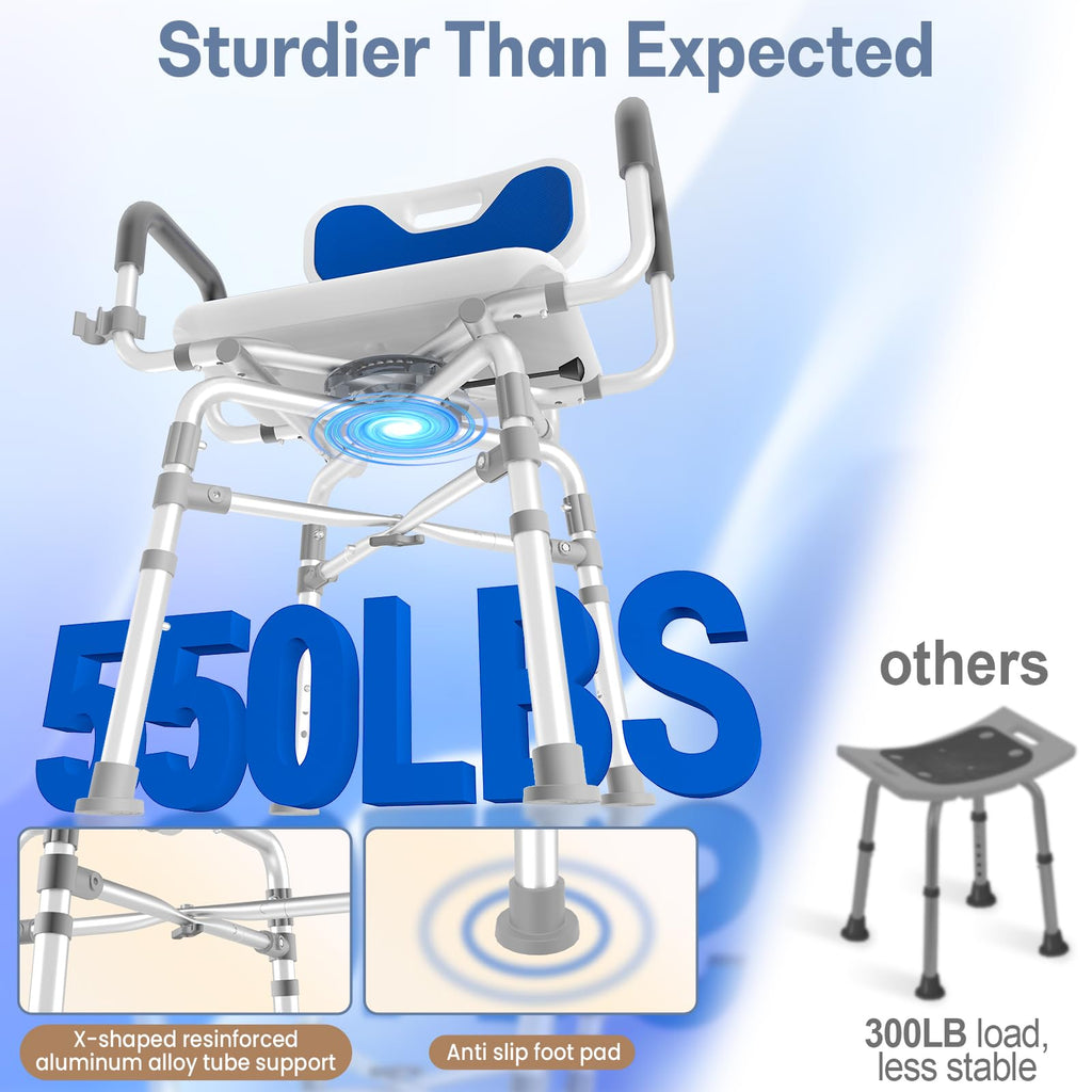 550 lbs Capacity Swivel Shower Chair with Back and Arms L412