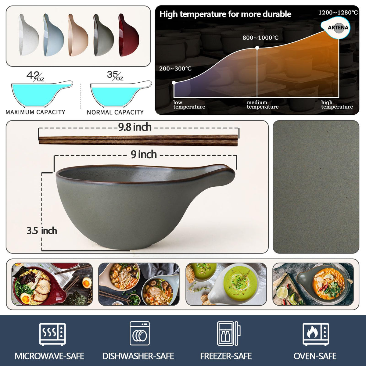 42oz Ceramic Ramen Bowl Set of 4 Q5648