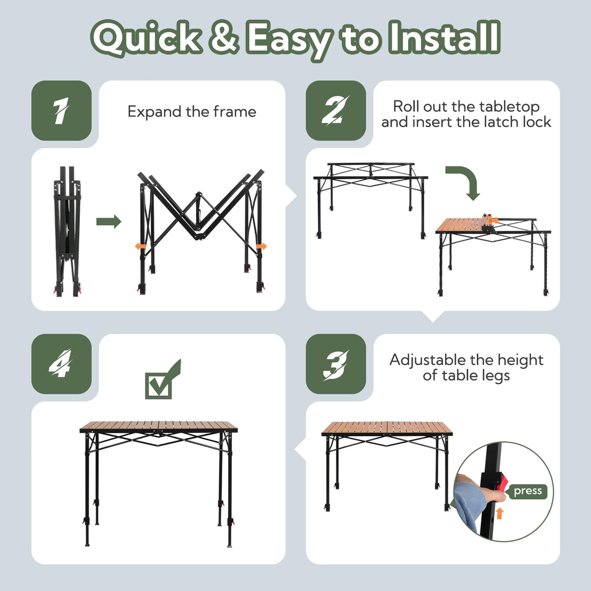 Portable Adjustable Height Camping Table H9614