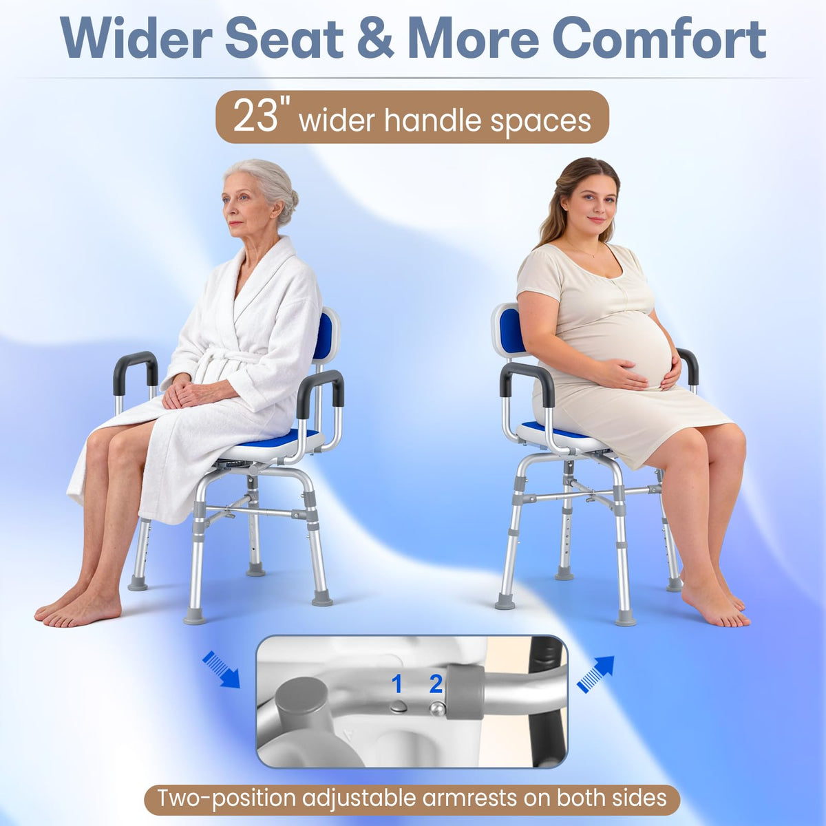 550 lbs Capacity Swivel Shower Chair with Back and Arms L412