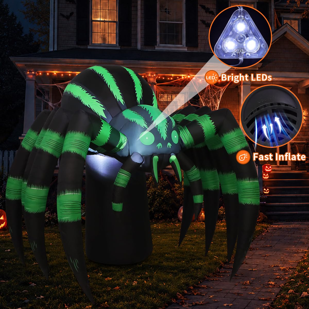 7 FT Inflatable Spider Outdoor Decoration with LED Lights V6898