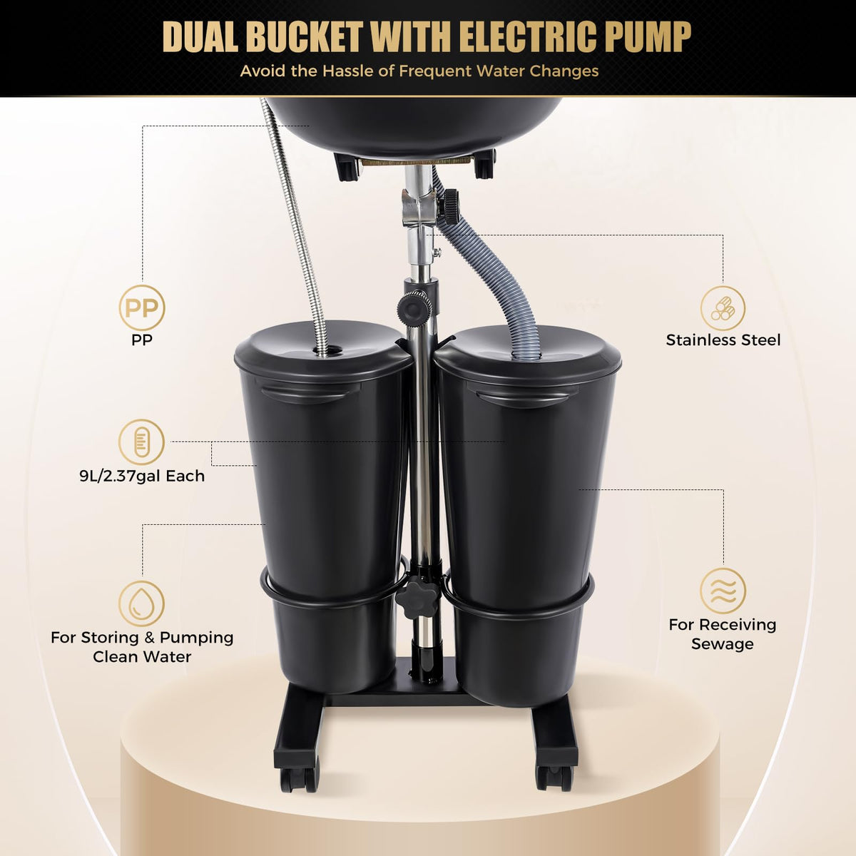 Portable Height and Angle Adjustable Shampoo Basin with Electric Pump B998