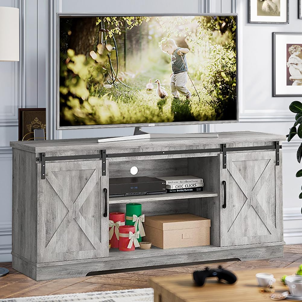 Rustic Grey TV Stand with Storage and Barn Doors M124
