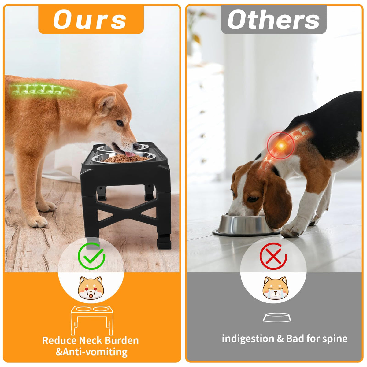 Elevated Dog Bowls with 2 Stainless Steel Bowls Non-Slip Adjusts to 3 Heights F55651