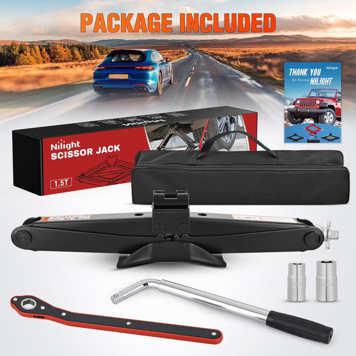 1.5 Ton Scissor Jack with Ratchet Lug Wrench H54951