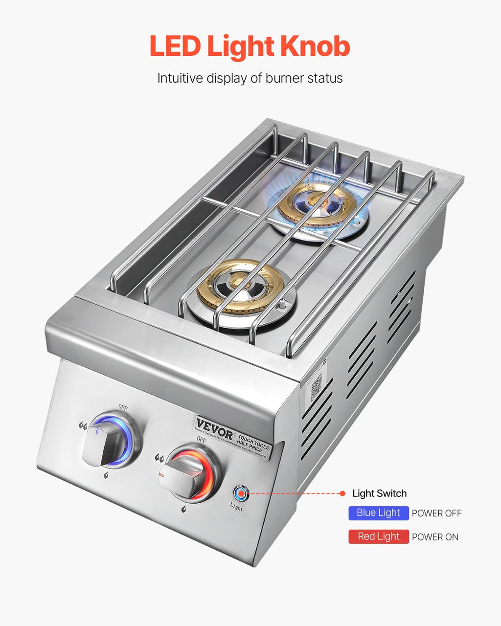 Double Side Burners, 2 x 17,000BTU Liquid Propane, Convertible to Natural Gas, 304 Stainless Steel Built-in C448457