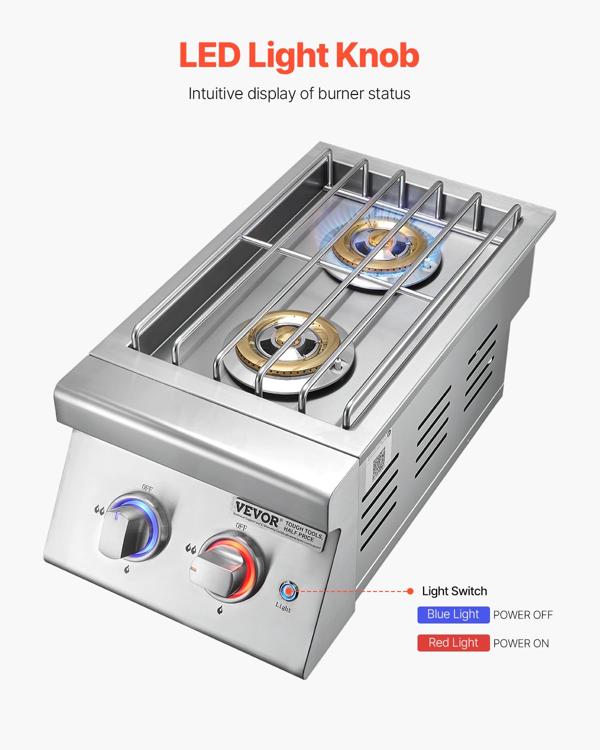 Double Side Burners, 2 x 17,000BTU Liquid Propane, Convertible to Natural Gas, 304 Stainless Steel Built-in C448457