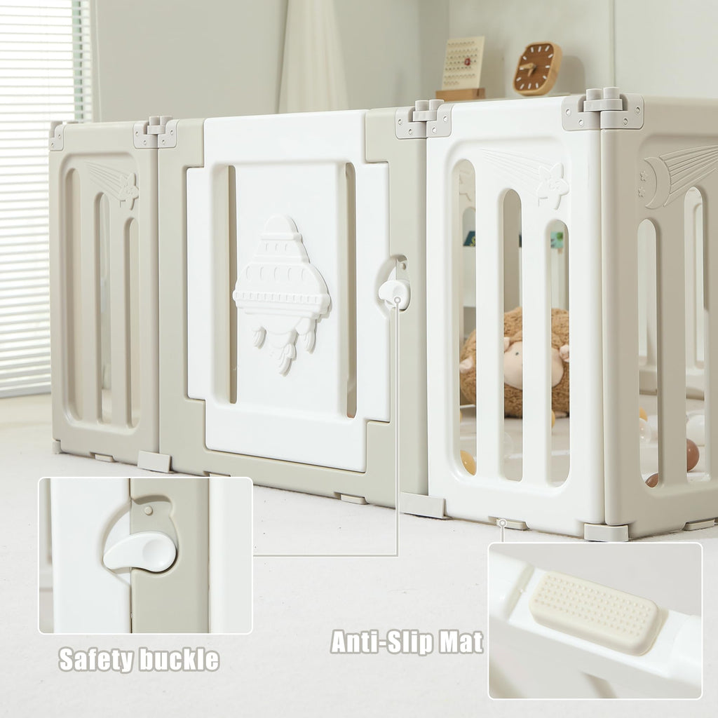 14 Panel Foldable Grey Baby Playpen T727