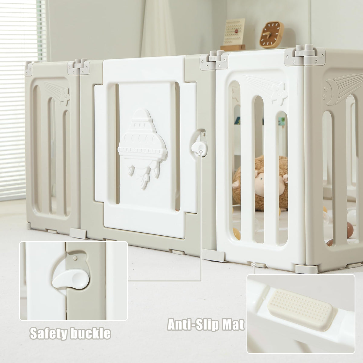 14 Panel Foldable Grey Baby Playpen T727