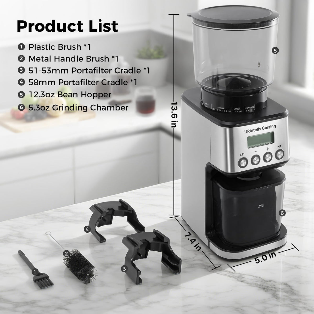Silver Conical Burr Coffee Grinder T5299