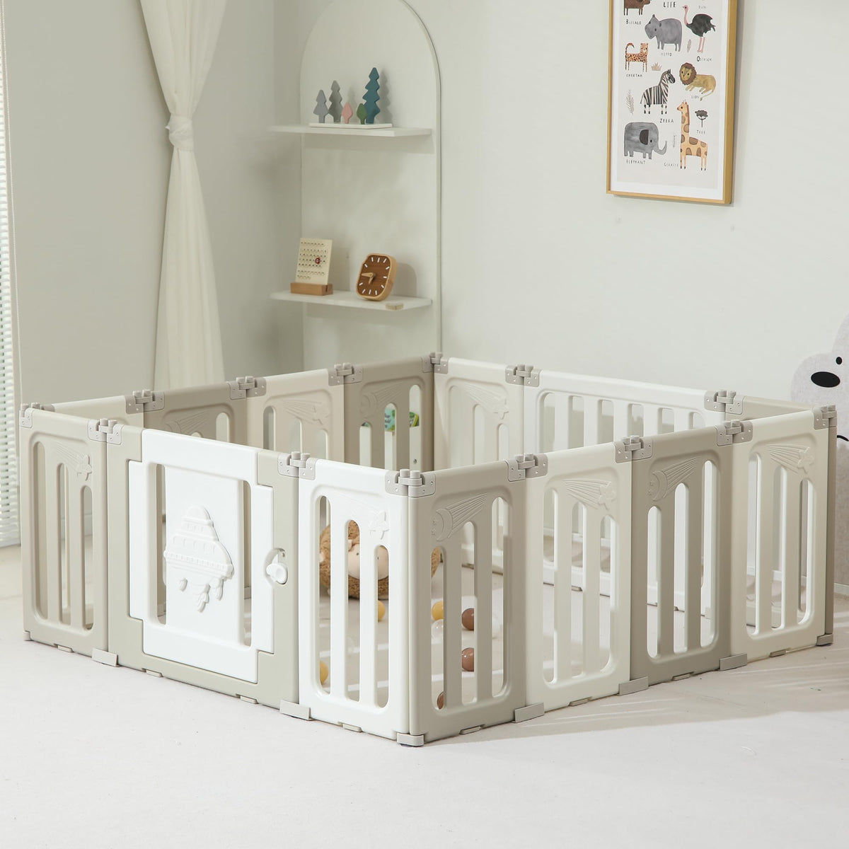 14 Panel Foldable Grey Baby Playpen T727