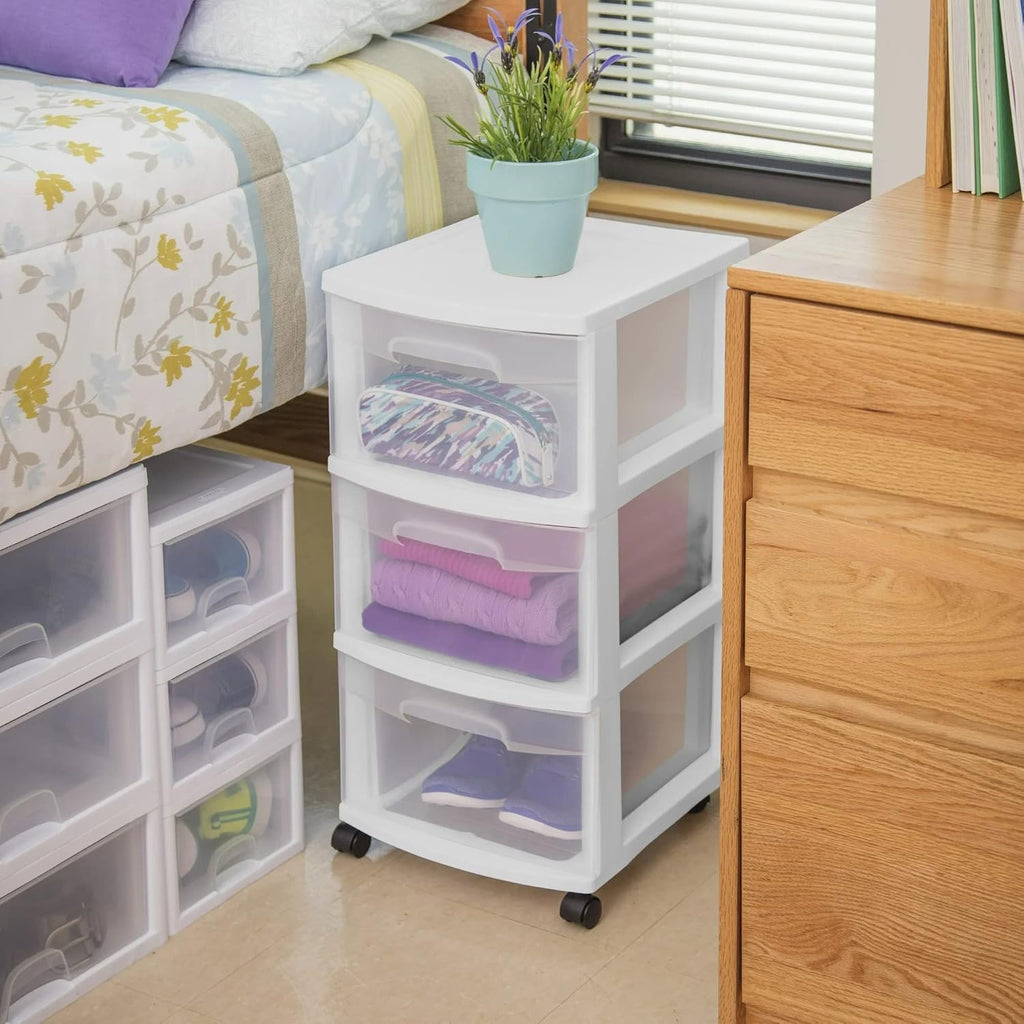 Plastic Storage Drawer Cart with 3 Drawers and Wheels, White K5180