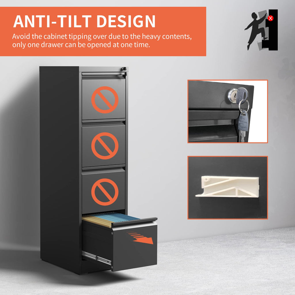 4 Drawer Black Metal File Cabinet with Lock S156457