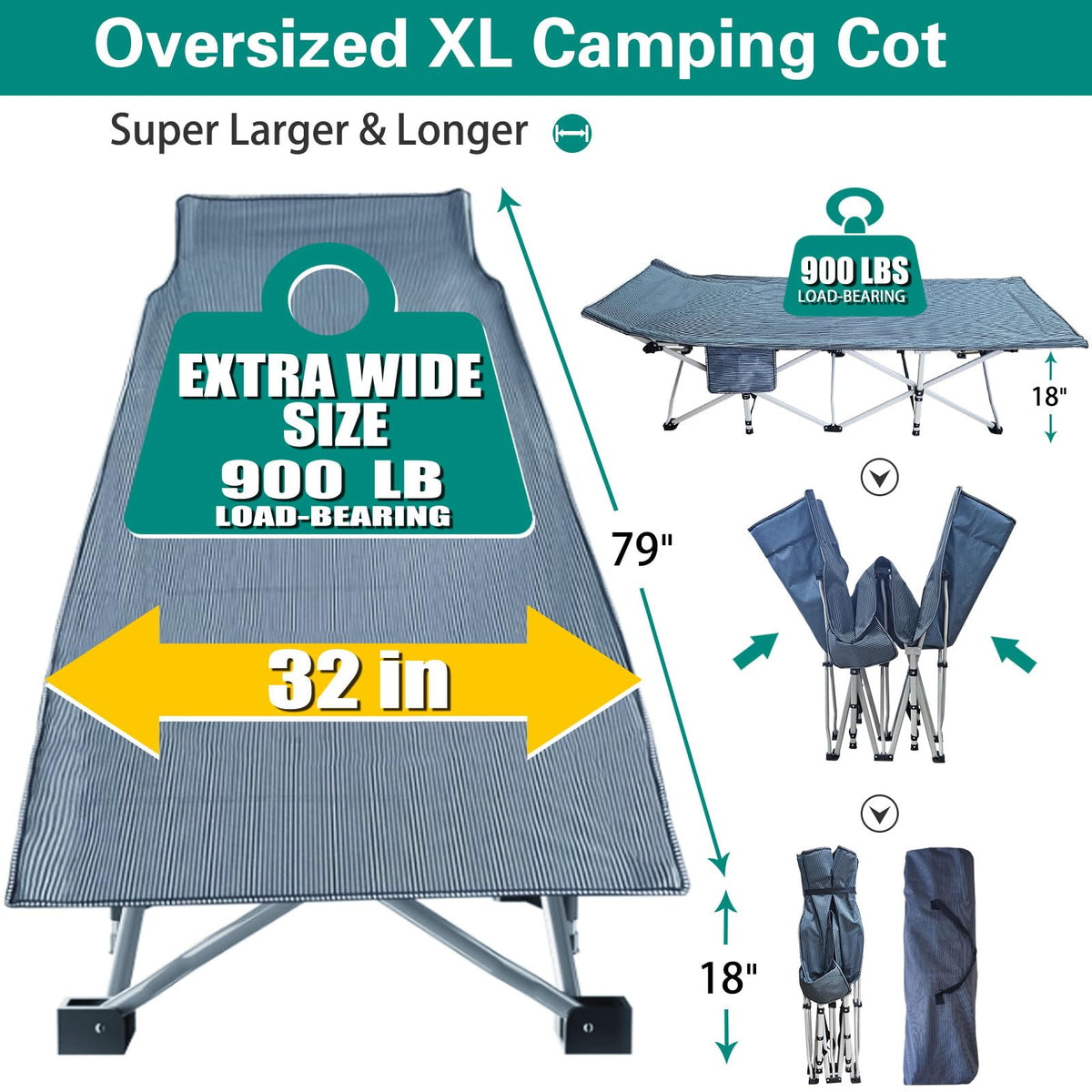 32" XXL Camping Cot with Mattress Z791232