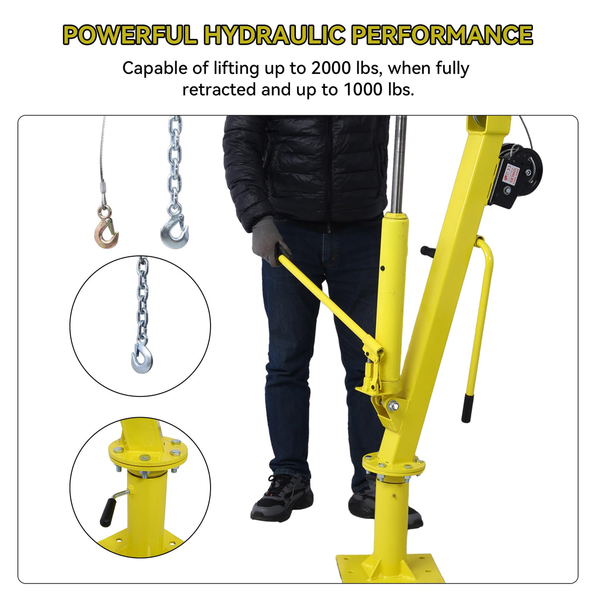 2000 lbs Folding Truck Crane with Hydraulic Winch A1707