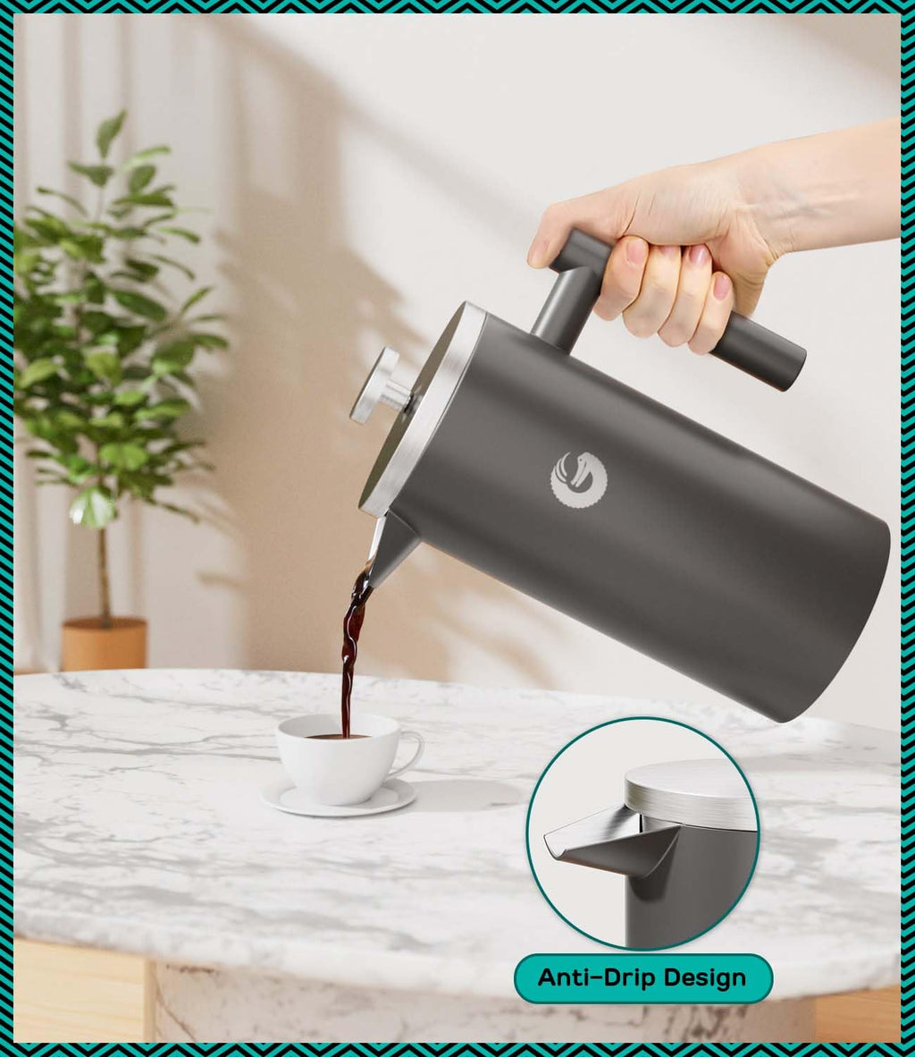 Gray 34 oz French Press Coffee Maker M5236