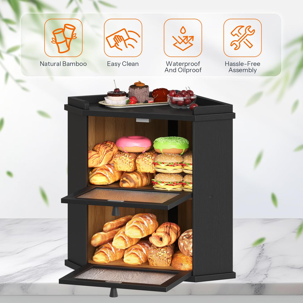 2-Tier Bamboo Bread Box V827