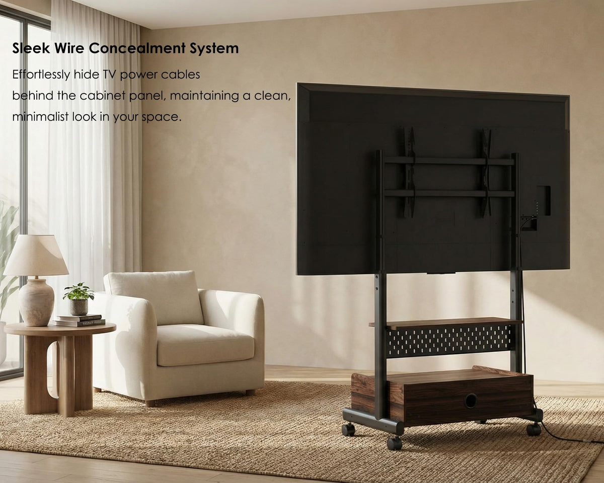 Rolling TV Floor Stand for 40-85in TVs, Height-Adjustable, Walnut X3607