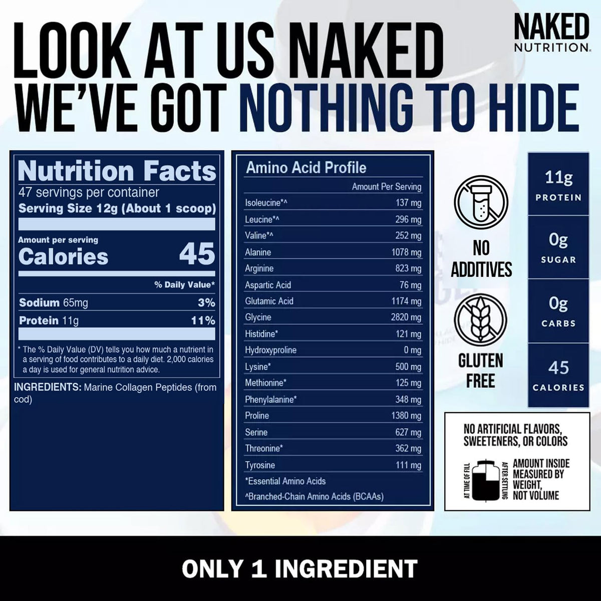 Unflavored Marine Collagen Peptides Protein Powder 47 Servings D679