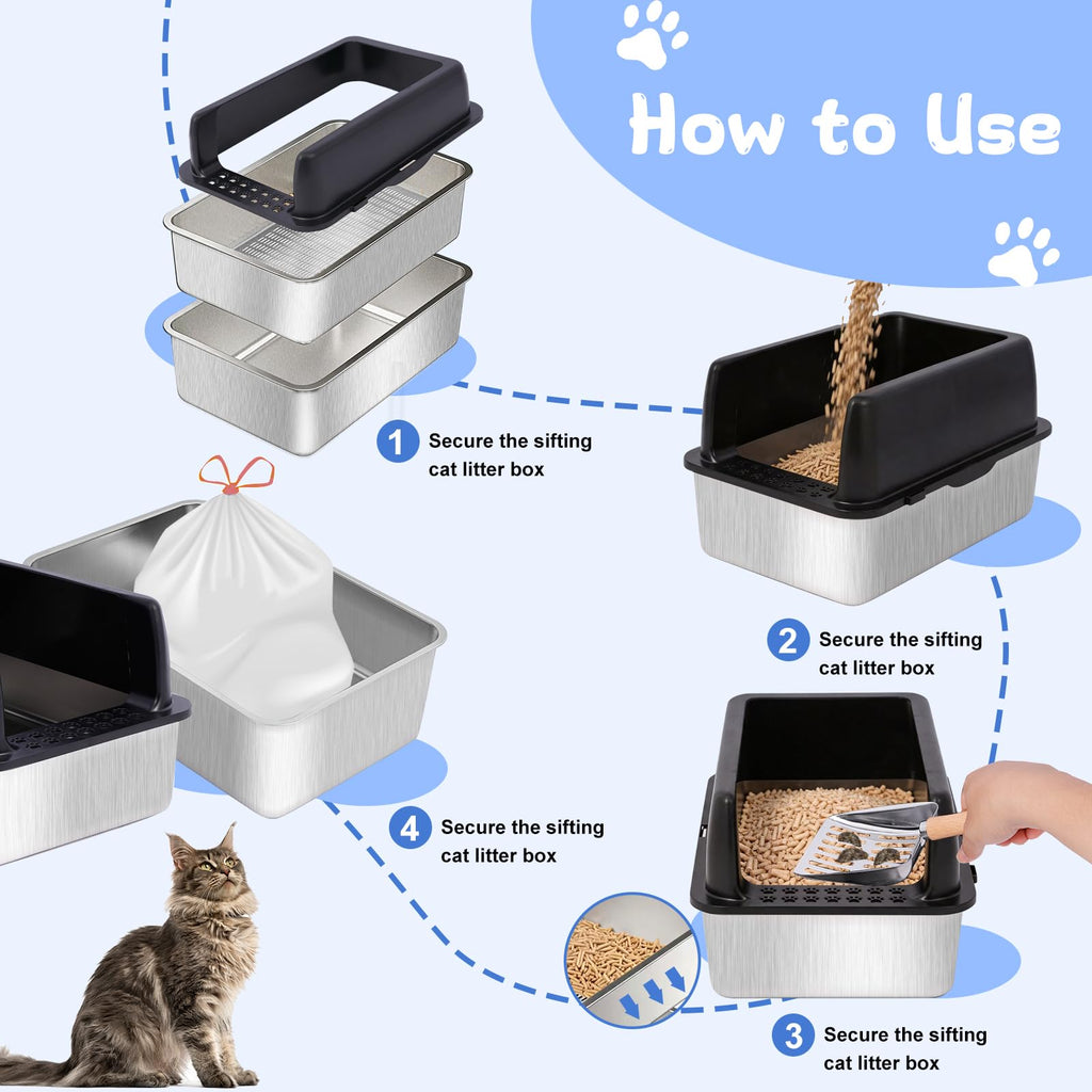 Stainless Steel Sifting Litter Box with Lid H986