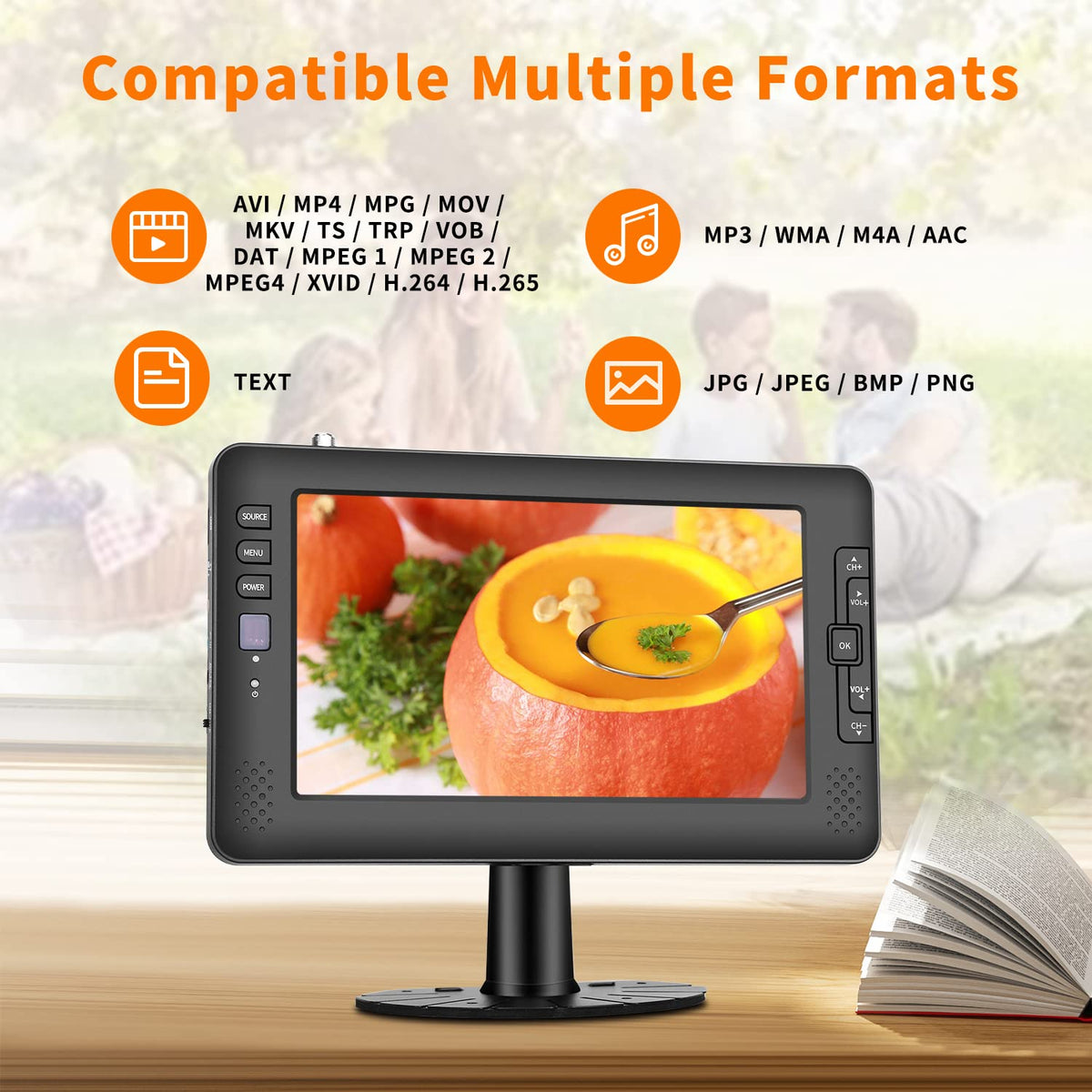 9" IPS Screen Portable TV with ATSC Tuner and Rechargeable Battery T463393
