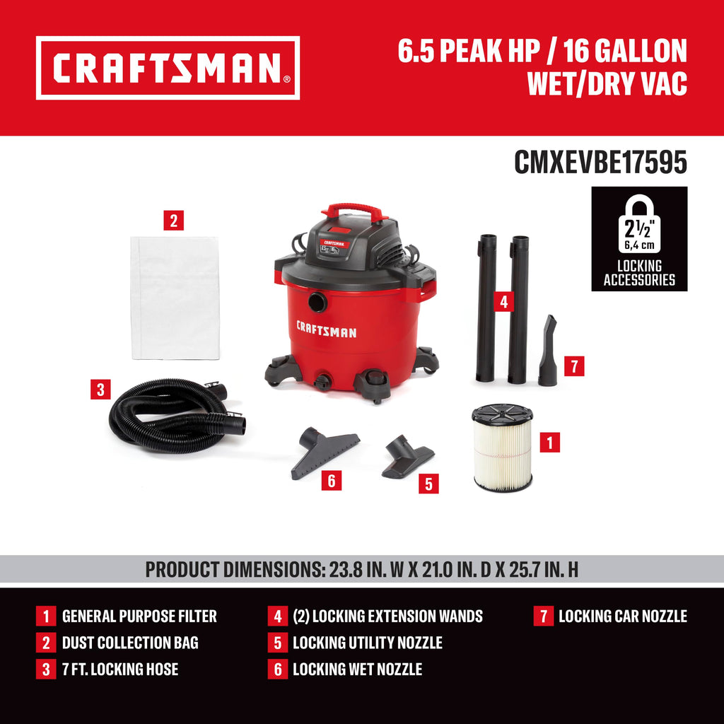 16 Gallon 6.5 Peak HP Wet Dry Shop Vacuum I569