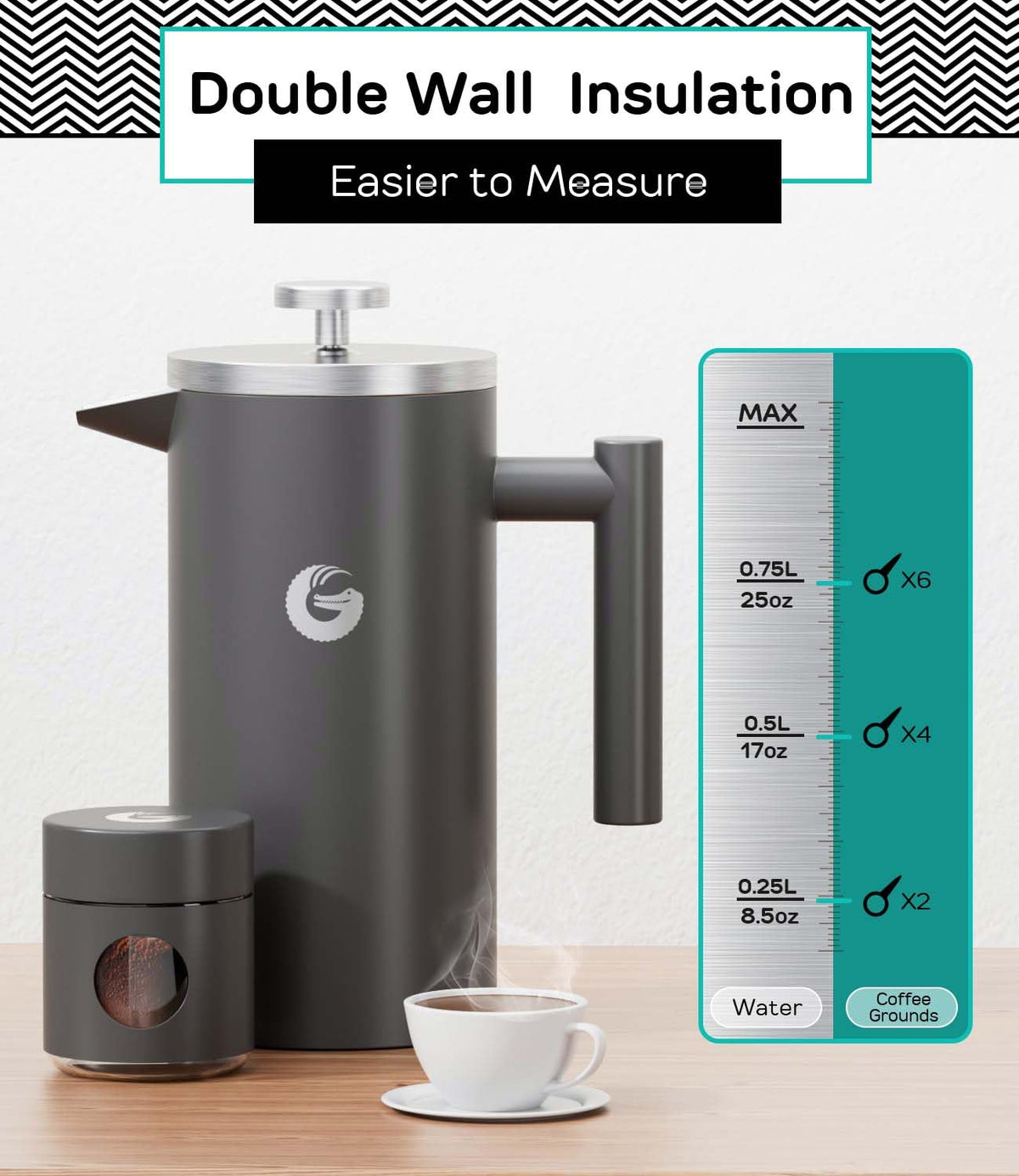 Gray 34 oz French Press Coffee Maker M5236