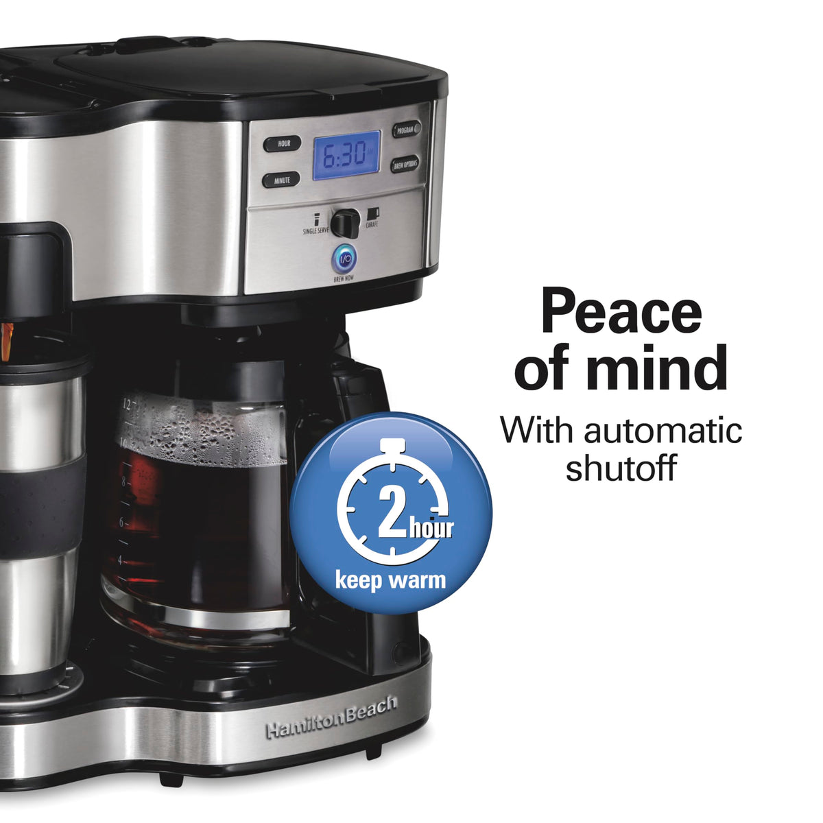 2-Way Coffee Maker, Single-Serve and 12-Cup Pot, Black/Stainless Steel B427992