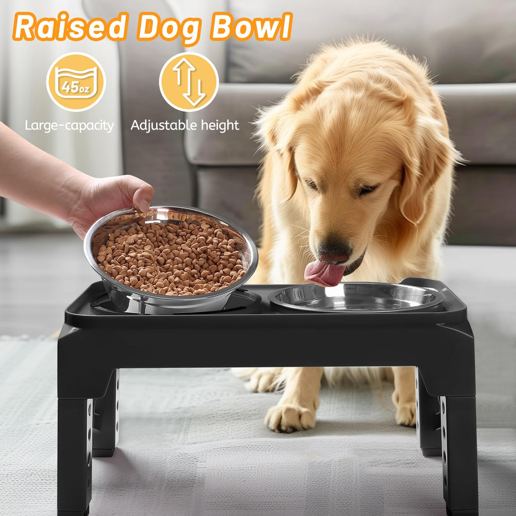 Elevated Dog Bowls with 2 Stainless Steel Bowls Non-Slip Adjusts to 3 Heights F55651