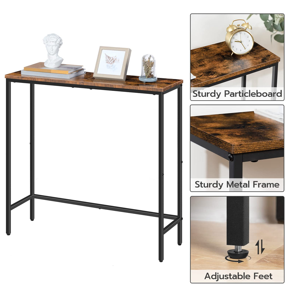 Narrow Console Table, Rustic Brown and Black U291636