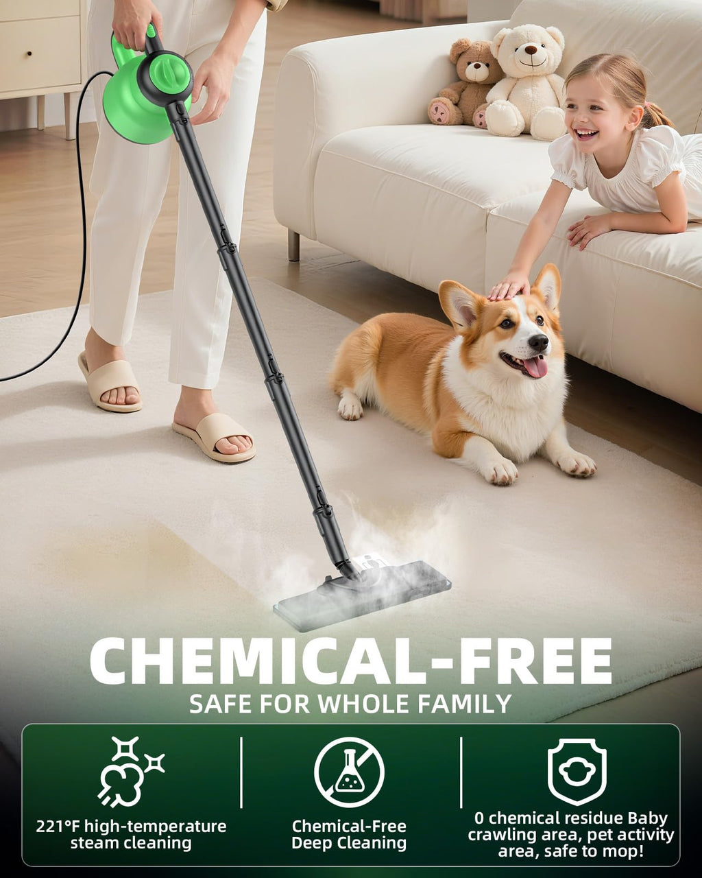 1400W 12-in-1 Steam Mop with Detachable Handheld Steam Cleaner M527