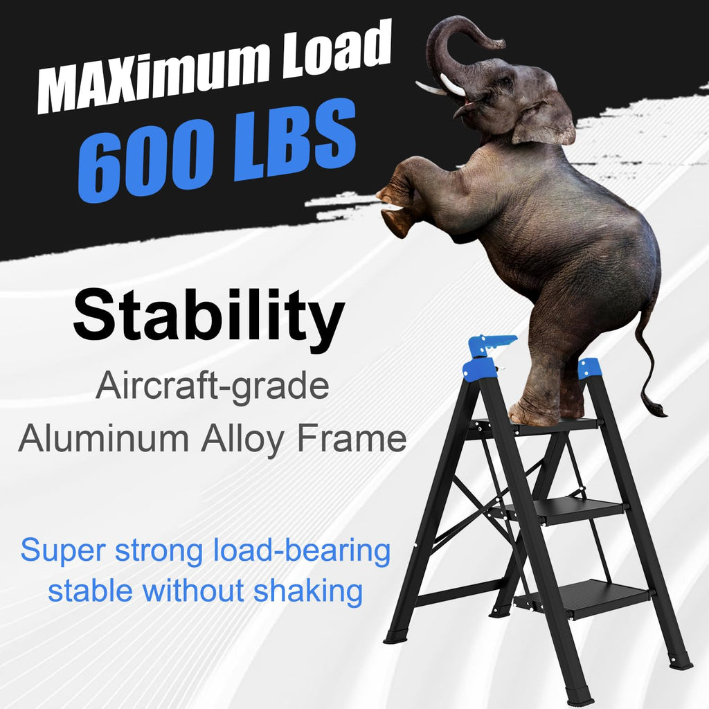 3 Step Foldable Stool with Single-Handrail Blue T70892