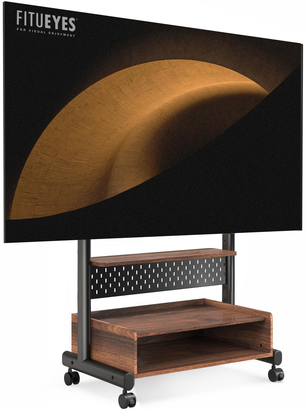 Rolling TV Floor Stand for 40-85in TVs, Height-Adjustable, Walnut X3607