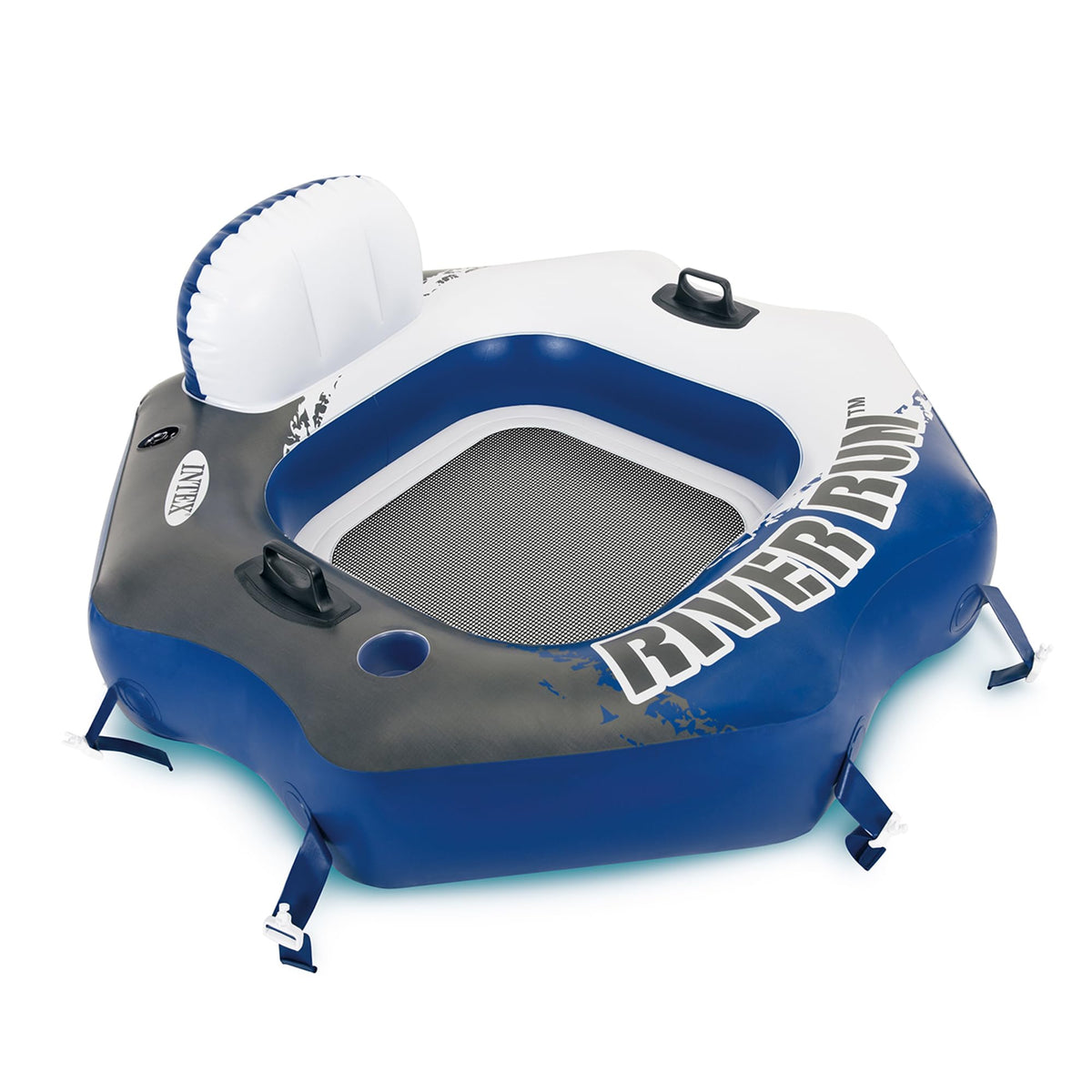 Single Person Inflatable Lounge Tube Chair with Mesh Bottom, Backrest, and Built in Cupholders H55525