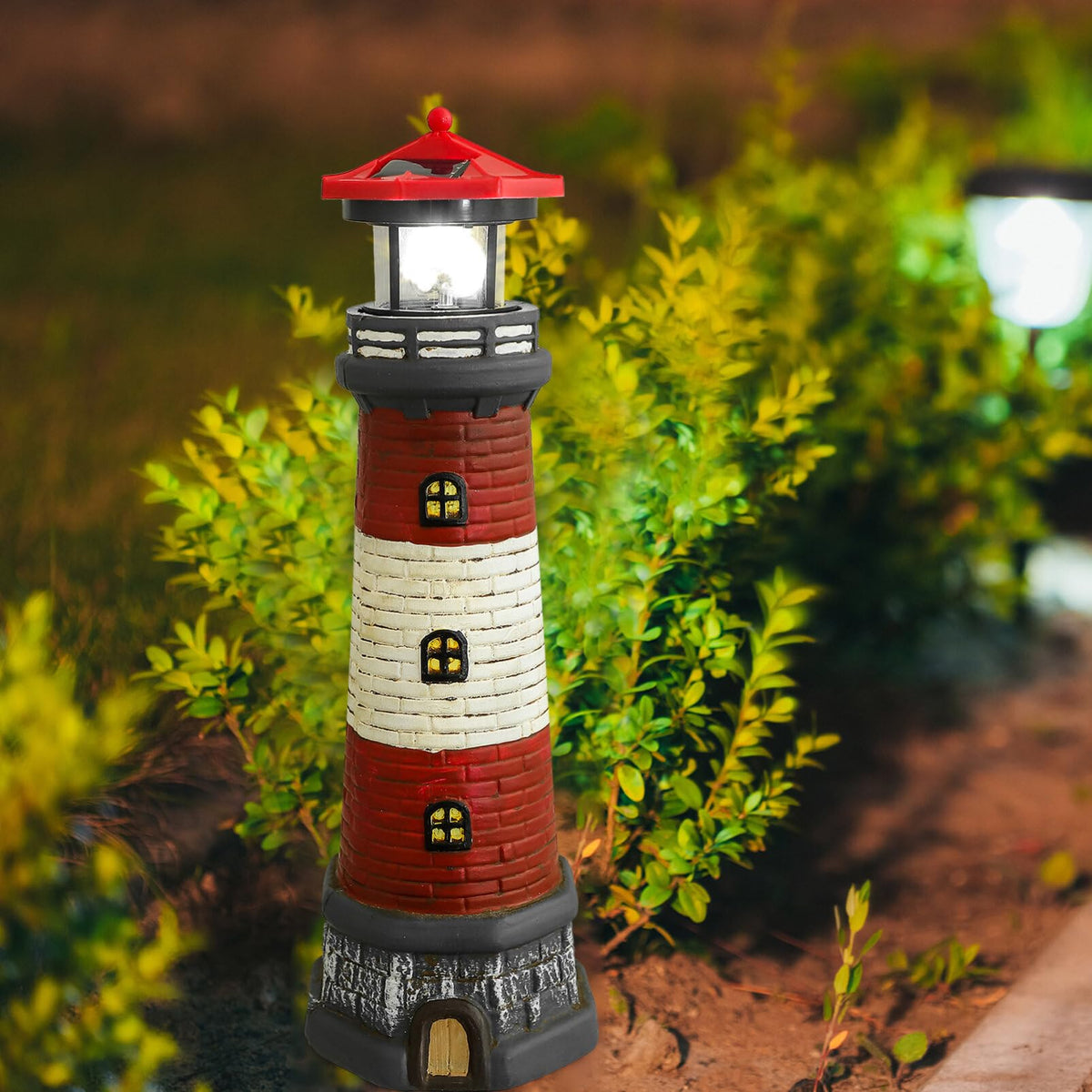 Solar Rotating Lighthouse Outdoor Lantern Resin Street Light K72438