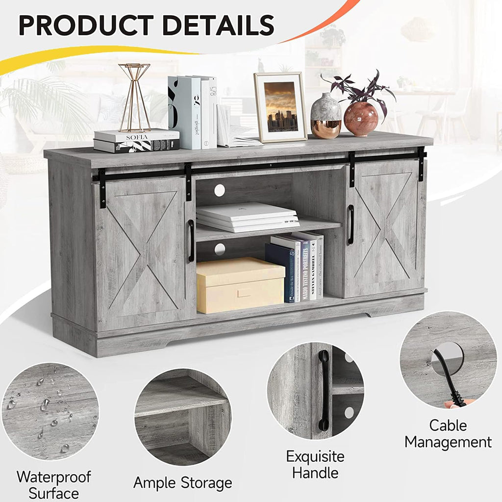 Rustic Grey TV Stand with Storage and Barn Doors M124